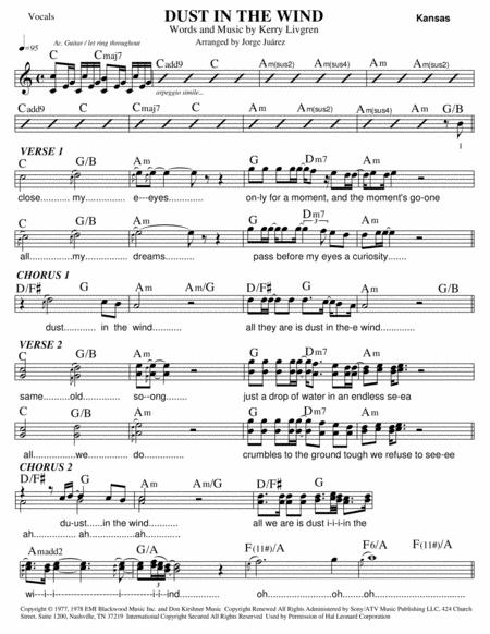 Free Sheet Music Dust In The Wind Vocals
