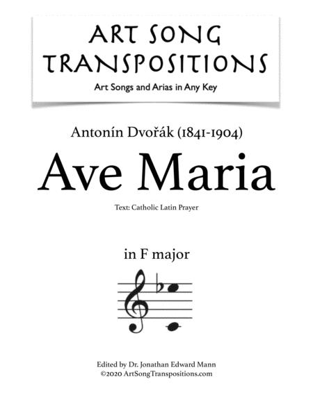 Dvo K Ave Maria Transposed To F Major Sheet Music