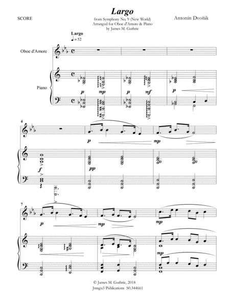 Free Sheet Music Dvo K Largo From The New World Symphony For Oboe D Amore Piano