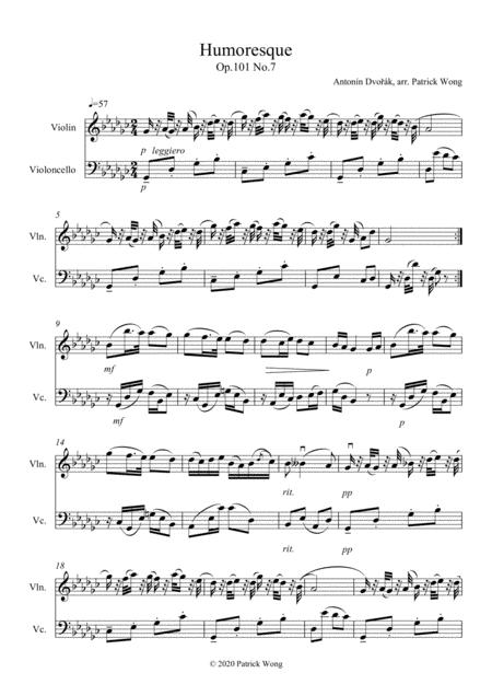 Dvorak Humoresque Op 101 No 7 Violin Cello Sheet Music