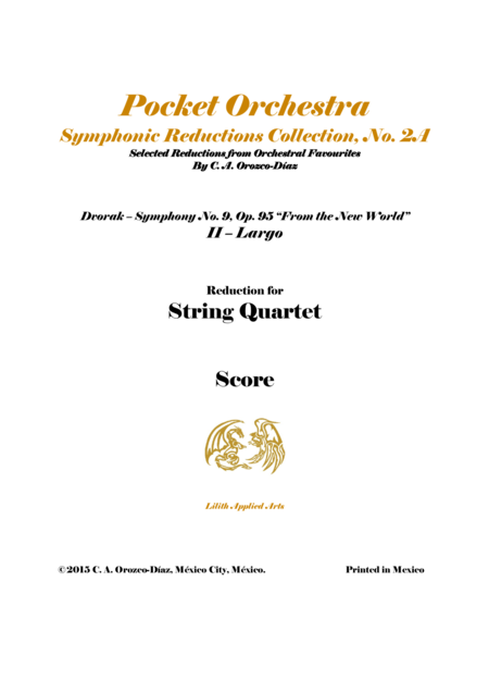 Dvorak Largo From Symphony No 9 Op 95 Arrangement For String Quartet Score Sheet Music