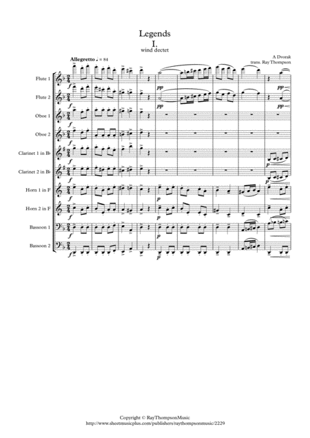 Free Sheet Music Dvorak Legends Op 59 Mvt 1 In D Minor Wind Dectet