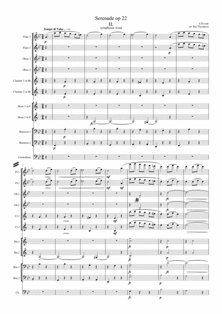 Dvorak Serenade For Strings Op 22 Mvt Ii Waltz Symphonic Wind Sheet Music