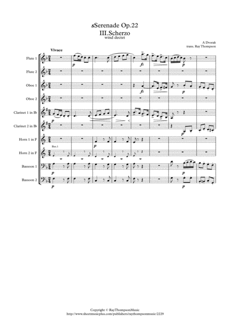 Dvorak Serenade For Strings Op 22 Mvt Iii Scherzo Wind Dectet Sheet Music