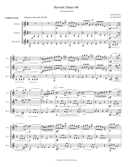 Free Sheet Music Dvorak Slavonic Dance 6 For Clarinet Trio