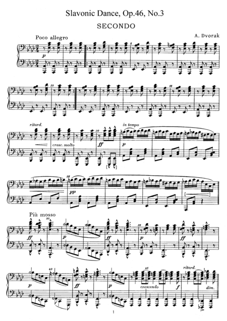 Dvorak Slavonic Dance Op 46 No 3 For Piano Duet Pd883 Sheet Music