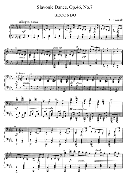 Dvorak Slavonic Dance Op 46 No 7 For Piano Duet Pd887 Sheet Music