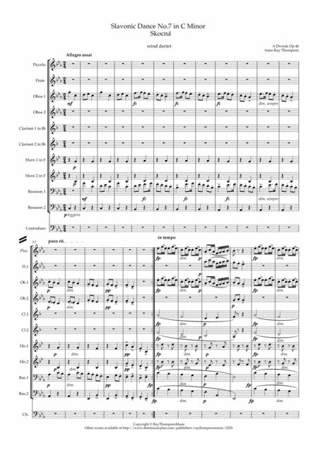 Dvorak Slavonic Dances Op 46 No 7 In C Minor Skocn Symphonic Wind Sheet Music