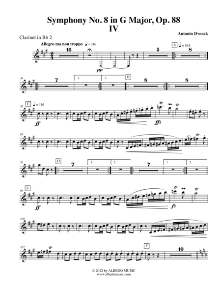 Free Sheet Music Dvorak Symphony No 8 Movement Iv Clarinet In Bb 2 Transposed Part Op 88