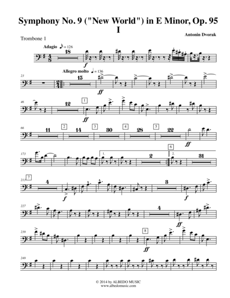 Dvorak Symphony No 9 New World Movement I Trombone In Bass Clef 1 Transposed Part Op 95 Sheet Music