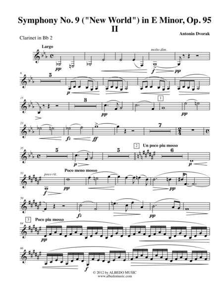 Dvorak Symphony No 9 New World Movement Ii Clarinet In Bb 2 Transposed Part Op 95 Sheet Music