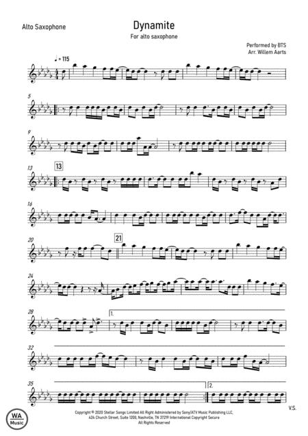 Dynamite Bts Alto Saxophone Sheet Music