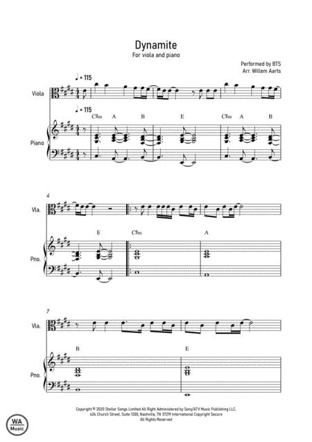 Dynamite Bts Viola And Piano Sheet Music