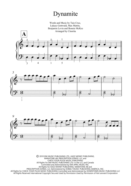 Dynamite For Very Beginner Sheet Music