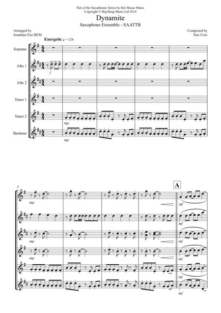 Dynamite Saxophone Ensemble Saattb Sheet Music