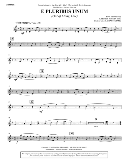 Free Sheet Music E Pluribus Unum Bb Clarinet 1