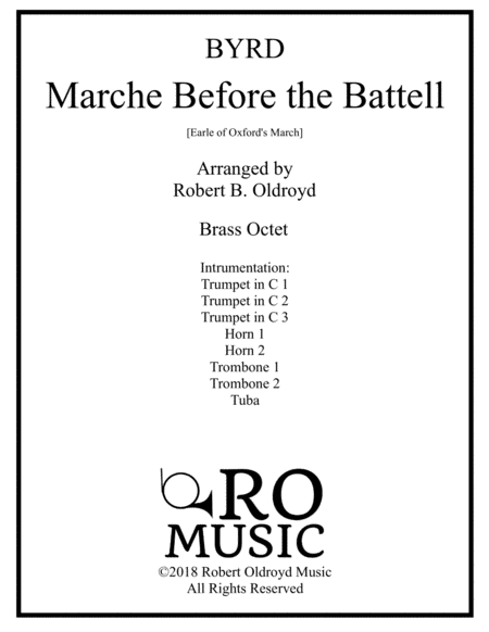 Earle Of Oxford March Marche Before The Battell For Brass Octet Sheet Music