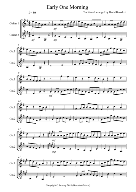 Early One Morning For Guitar Duet Sheet Music