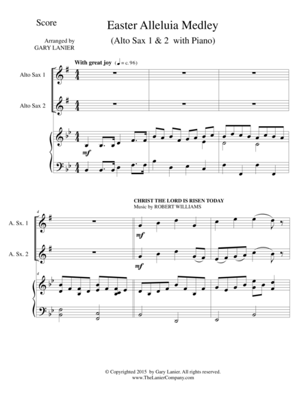 Easter Alleluia Medley Trio Alto Sax 1 Alto Sax 2 Piano Score And Parts Sheet Music