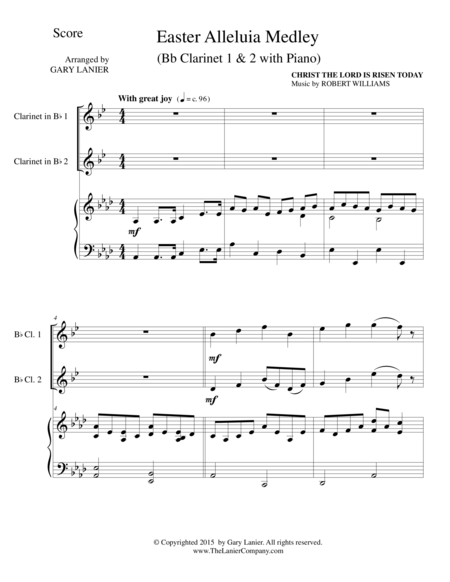 Free Sheet Music Easter Alleluia Medley Trio Bb Clarinet 1 2 With Piano Score And Parts