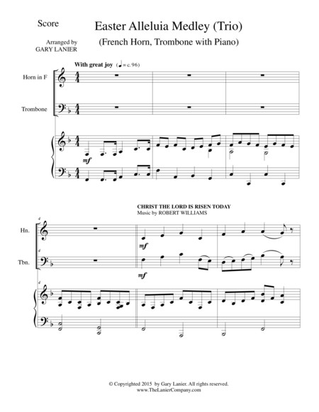 Easter Alleluia Medley Trio French Horn Trombone Piano Score And Parts Sheet Music