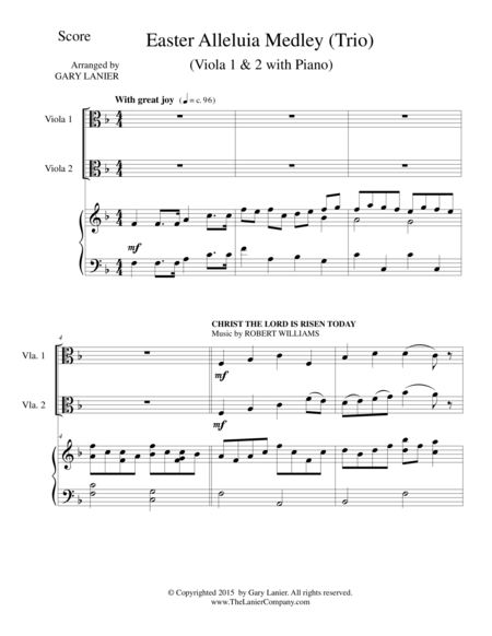 Free Sheet Music Easter Alleluia Medley Trio Viola 1 2 With Piano Score And Parts