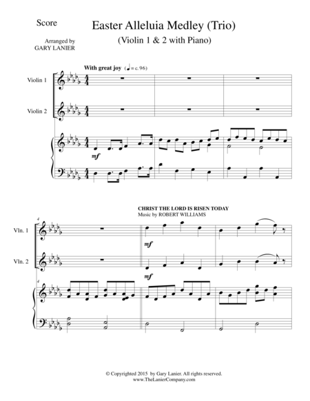 Free Sheet Music Easter Alleluia Medley Trio Violin 1 2 With Piano Score And Parts
