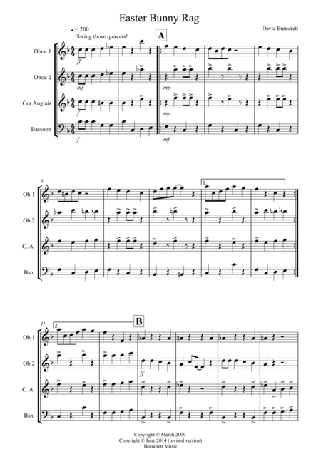 Easter Bunny Rag For Double Reed Quartet Sheet Music