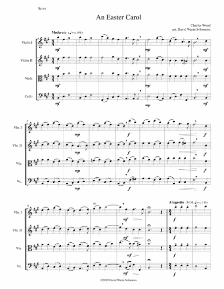 Free Sheet Music Easter Carol For String Quartet