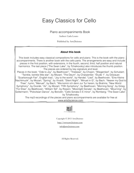 Easy Classics For Cello Piano Accompaniments Sheet Music