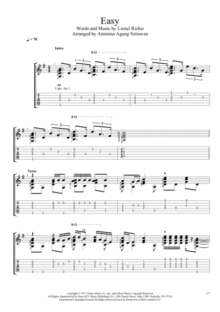 Free Sheet Music Easy Fingerstyle Guitar Solo