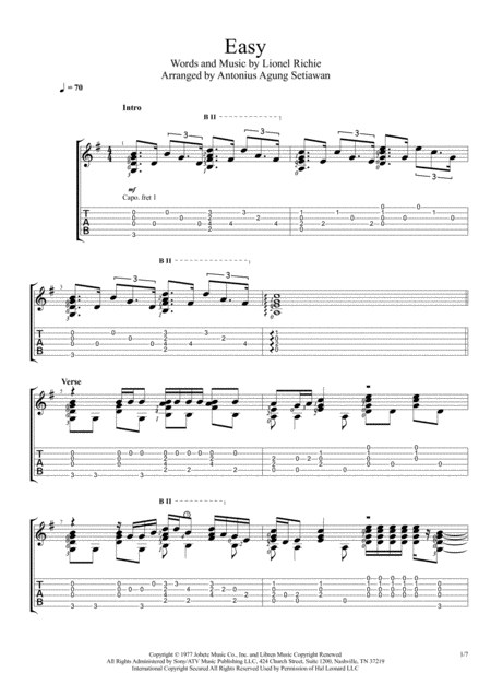 Easy Fingerstyle Guitar Solo Sheet Music