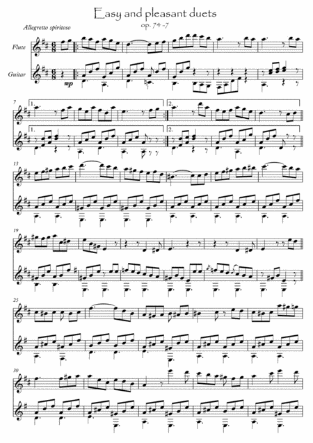 Easy Flute Guitar Duets By Giuliani 74 7 Sheet Music