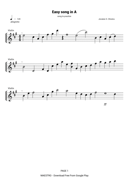 Free Sheet Music Easy Song In A By Jonata O