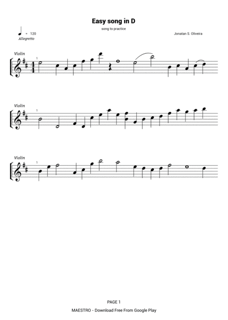 Easy Song In D Sheet Music