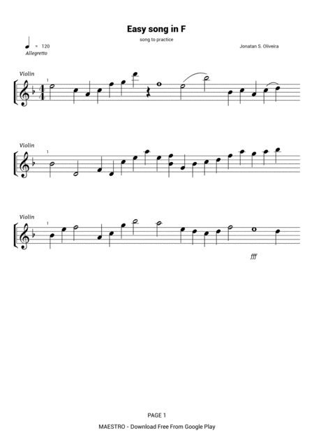 Easy Song In F Sheet Music