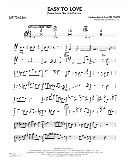 Free Sheet Music Easy To Love Arr Sammy Nestico Baritone Sax