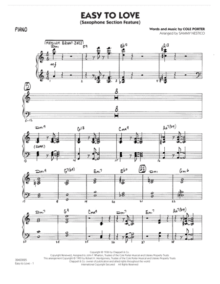 Easy To Love Arr Sammy Nestico Piano Sheet Music