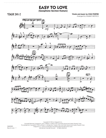 Easy To Love Arr Sammy Nestico Tenor Sax 2 Sheet Music