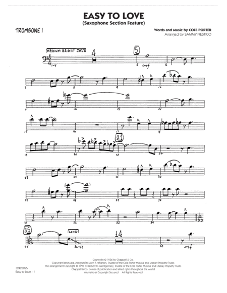 Easy To Love Arr Sammy Nestico Trombone 1 Sheet Music