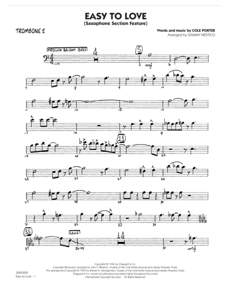 Easy To Love Arr Sammy Nestico Trombone 2 Sheet Music