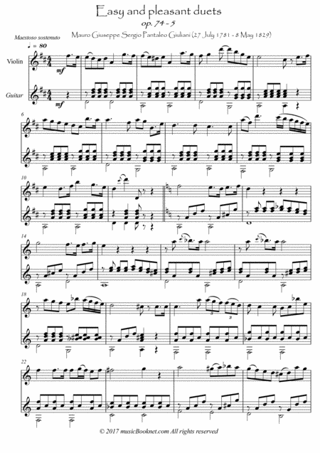 Free Sheet Music Easy Violin Guitar Duets By Giuliani 74 5