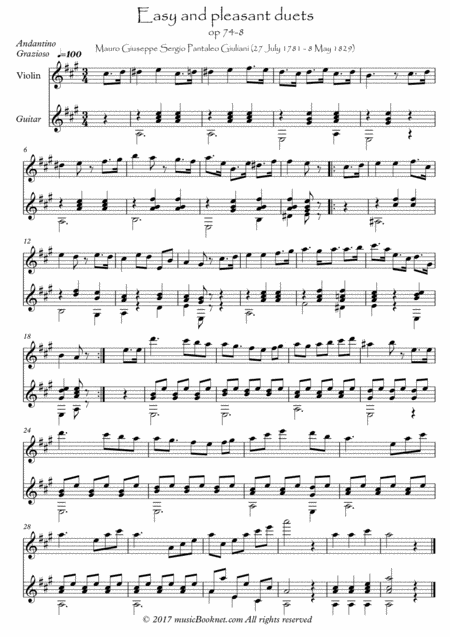 Easy Violin Guitar Duets By Giuliani 74 8 Sheet Music