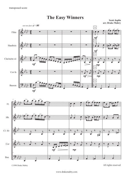 Easy Winners Woodwind Quintet Sheet Music