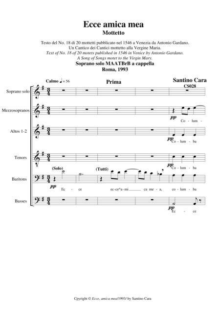 Free Sheet Music Ecce Amica Mea Motet For Soprano Solo And Chorus Maatbrb A Cappella