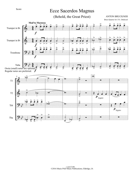 Ecce Sacerdos Magnus Behold The Great Priest By Anton Bruckner For Mixed Brass Quartet Sheet Music