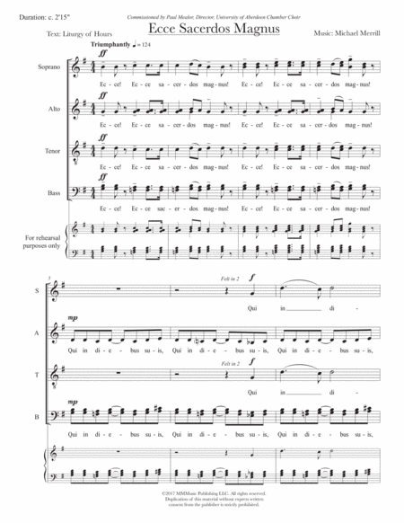 Free Sheet Music Ecce Sacerdos Magnus