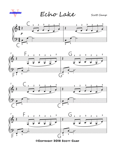 Free Sheet Music Echo Lake Solo For First Year Piano