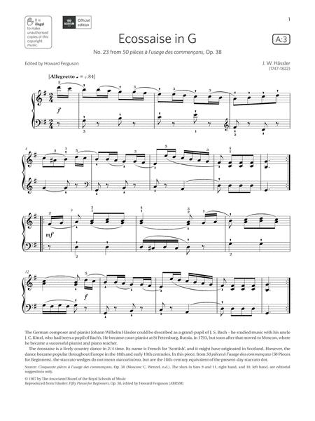 Ecossaise In G Grade 2 List A3 From The Abrsm Piano Syllabus 2021 2022 Sheet Music