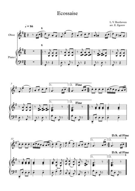 Ecossaise Ludwig Van Beethoven For Oboe Piano Sheet Music